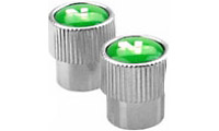 Chrome Plated ABS Nitrogen Valve Stem Caps with Grooved Edge. Green N2